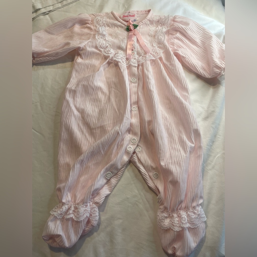 Vintage Pink Lace Trimmed Kids One Piece
